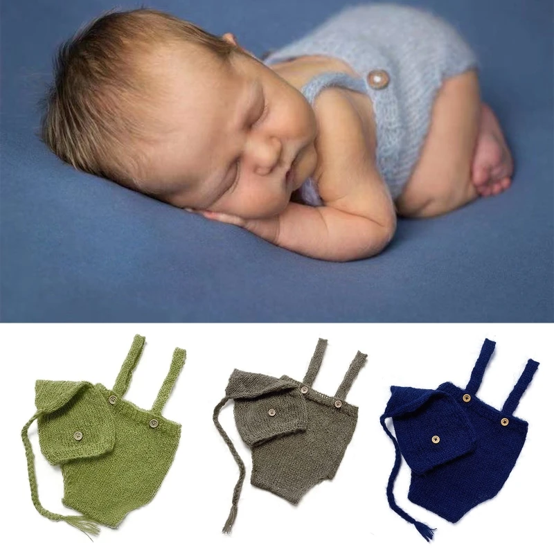 2 Pcs Neugeborenen Fotografie Requisiten Häkeln Outfit Baby Strampler Hut Set Kleinkinder Foto Schießen Stricken Lange Schwanz Mützen