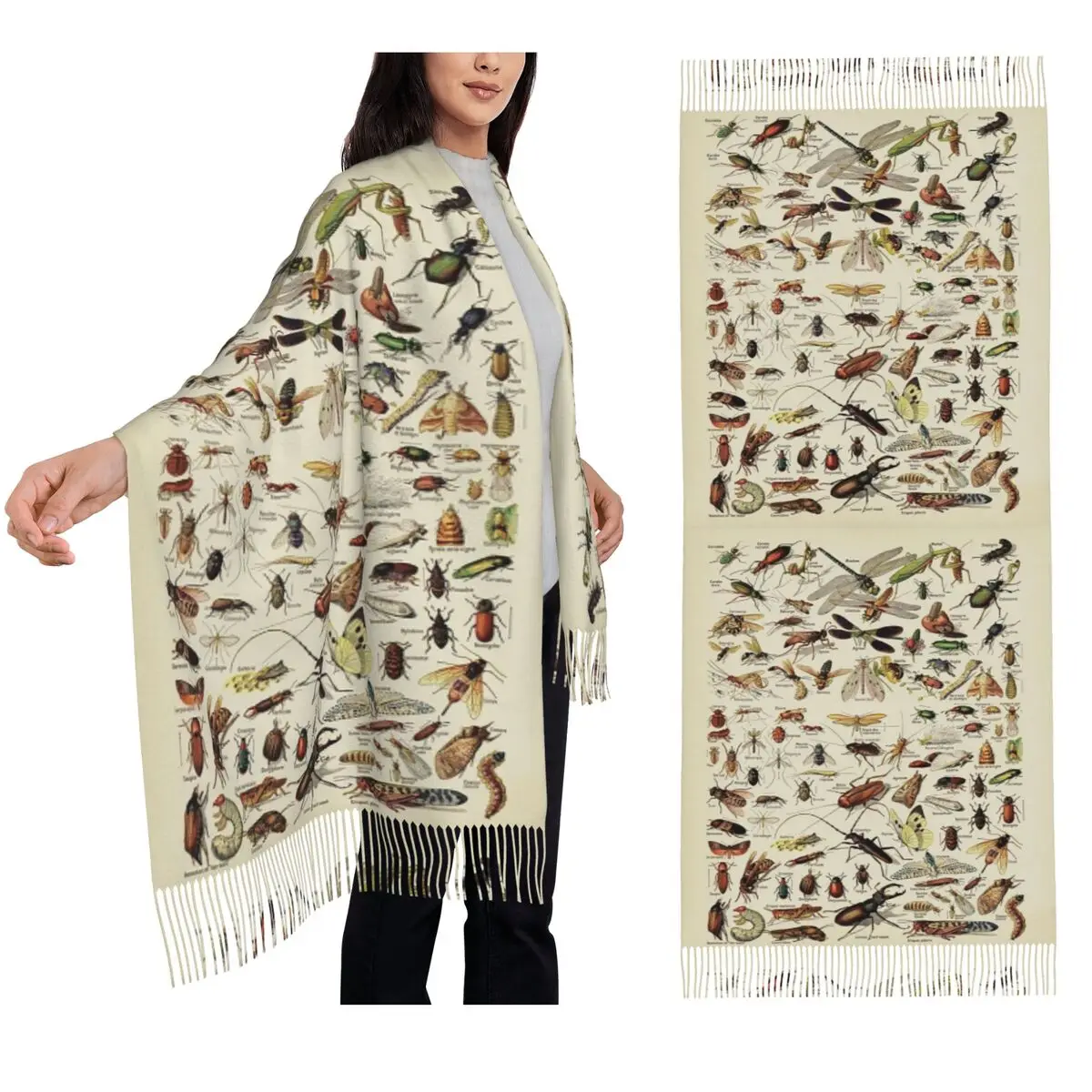 Insects Chart. Scientific Illustration, Text In French Tassel Scarves for Women Shawls and Wraps Long Fall Winter Shawl Wrap