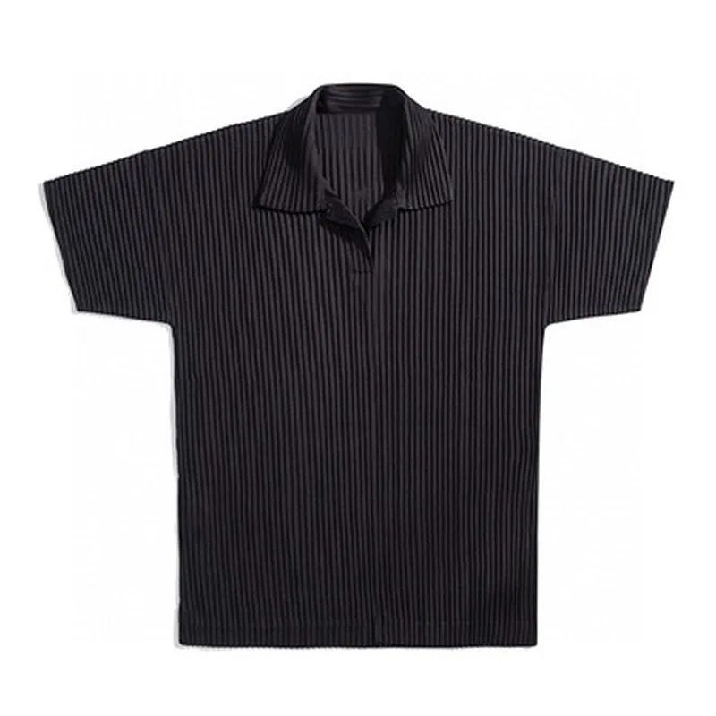

Miyake Pleated Men’s Clothing Japanese Style Oversized Polo Shirt Short Sleeve Breathable Loose Casual Top Summer Look Clothes