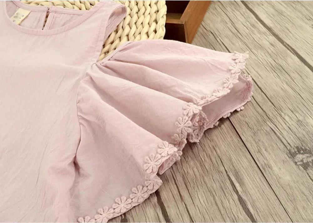 Summer Girls Blouses Tops Cotton Ruffles Sleeve Lace Casual Baby Girl Shirts for Children T Shirts toddler Kids Clothing