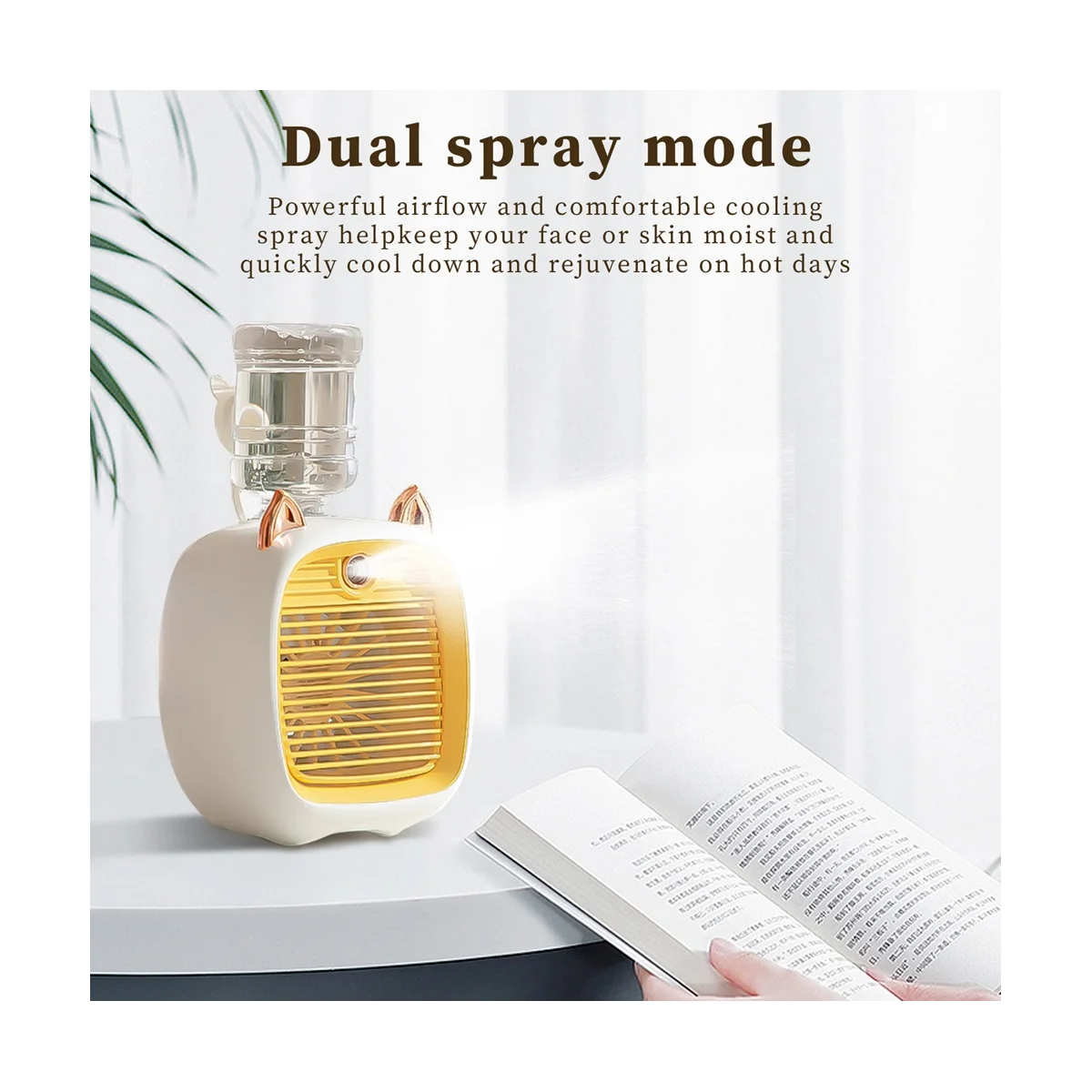 1200MAh Mini Air Conditioner Portable Desktop Fan Humidifier Purifier 3 Speed 2 Mode Spray USB Table Fan Car Home, B