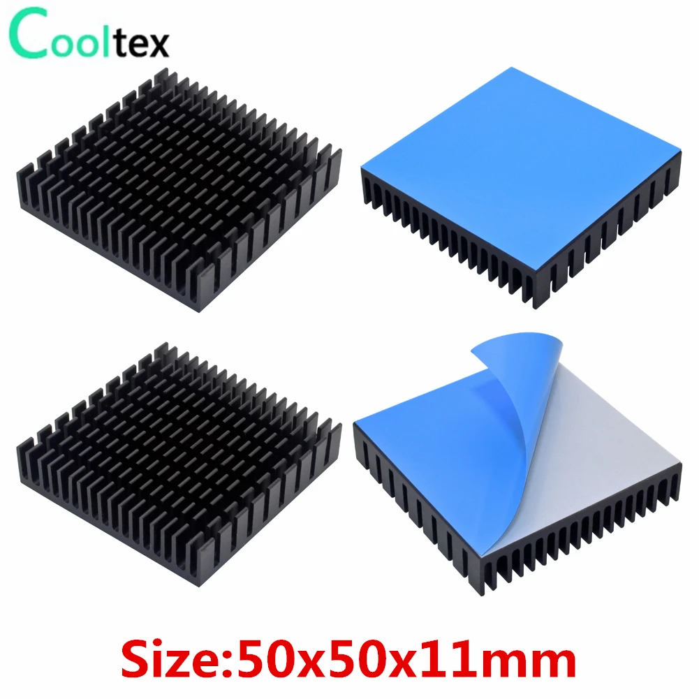 10pcs Aluminium Heatsink 50x50x11mm Koellichaam Radiator Voor Elektronische Chip LED Koeling Met Thermische geleidende dubbelzijdige Tape