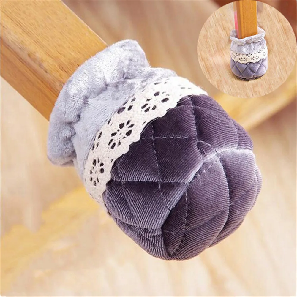 4Pcs Flannel Lace Chair Leg Socks, Furniture Floor Protector Covers, Non‑Slip Knit Table Feet Caps For Home Decoration