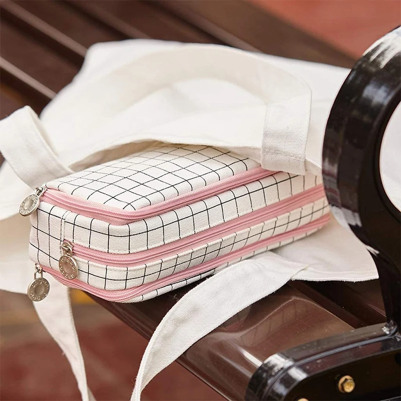 ANGOO 대형 연필 케이스, 대용량 3 칸 캔버스 연필 파우치, 남아 여학생, A