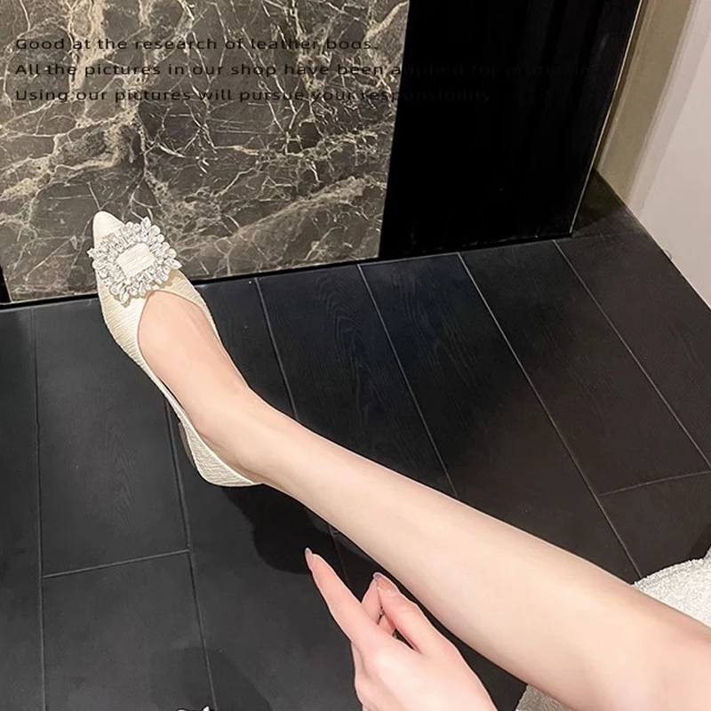 2025 Spring and Autumn New Fashion French Pointed Shallow Mouth Flat Shoes Water Diamond Black Women's Casual Shoes view 5