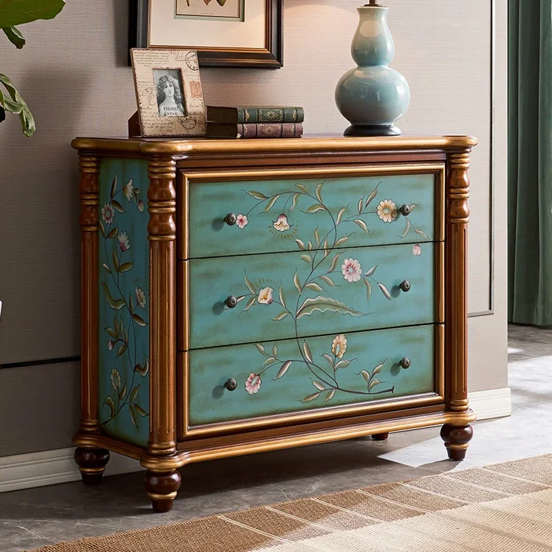 

European-style chest solid wood American-style entrance cabinet storage and sorting storage painted bedroom clothes storage