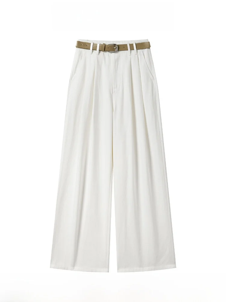 

White High Waist Wide Leg Straight Cut Pants Women's Casual Trousers Summer 2025 New Sle Meat Concealing Versatile Pants