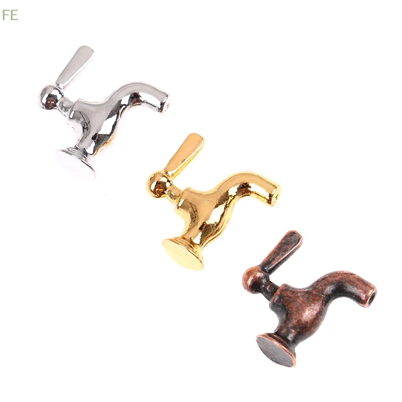 

[F] 4pcs/set 1:12 Dollhouse Miniature Metal Water Tap Faucet Bathroom Accessories
