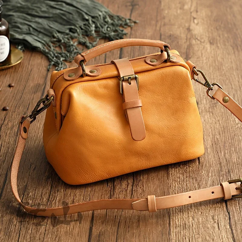 Vintage Solid Cowhide Handbag 2025 New French Elegant Soft Crossbody Bags Women Genuine Leather Shoulder Bag Bolso Mujer