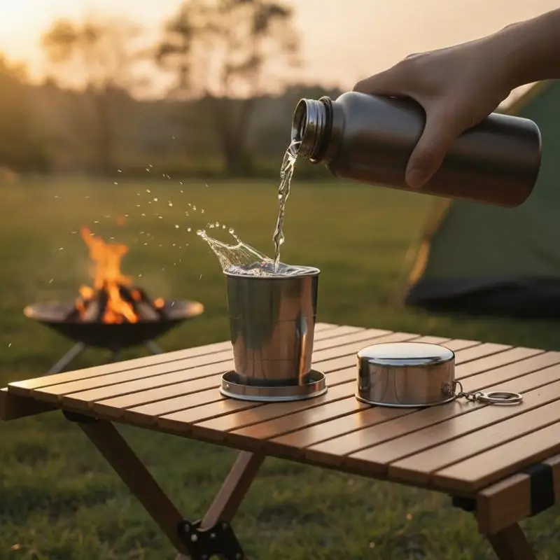 Stainless Steel Collapsible Travel Cup Supports Perfect For Camping Daily