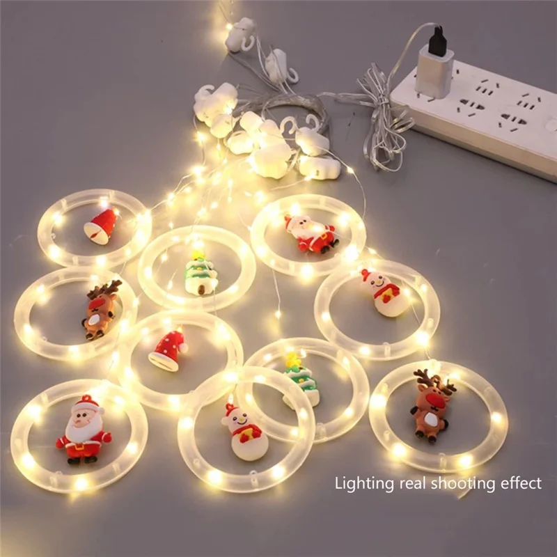 Guirnalda de luces LED de 3M con forma de carámbanos, cortina de luces de alce y muñeco de nieve USB, guirnaldas para vacaciones, jardín, boda, fiesta, decoración navideña