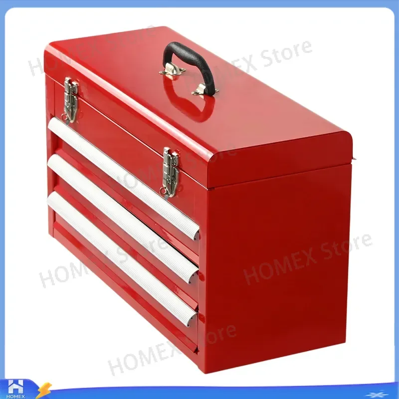 Portable Metal Storage Box 3 Drawer Toolbox Heavy Duty Hardware Organizer Home Repair Kit Rolling Cart with Wheels for Garage