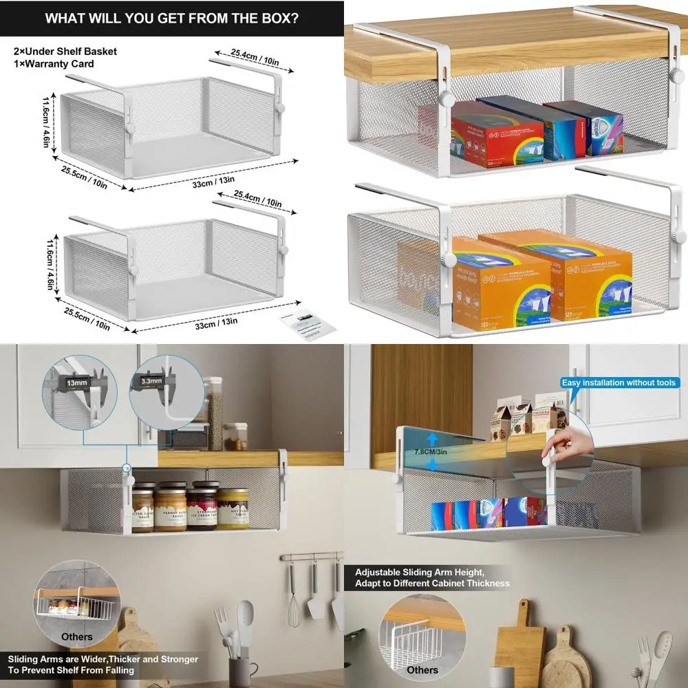 

Органайзер для хранения под полку, регулируемый подвесной держатель для кухонного шкафа, кладовой, стола, книжной полки