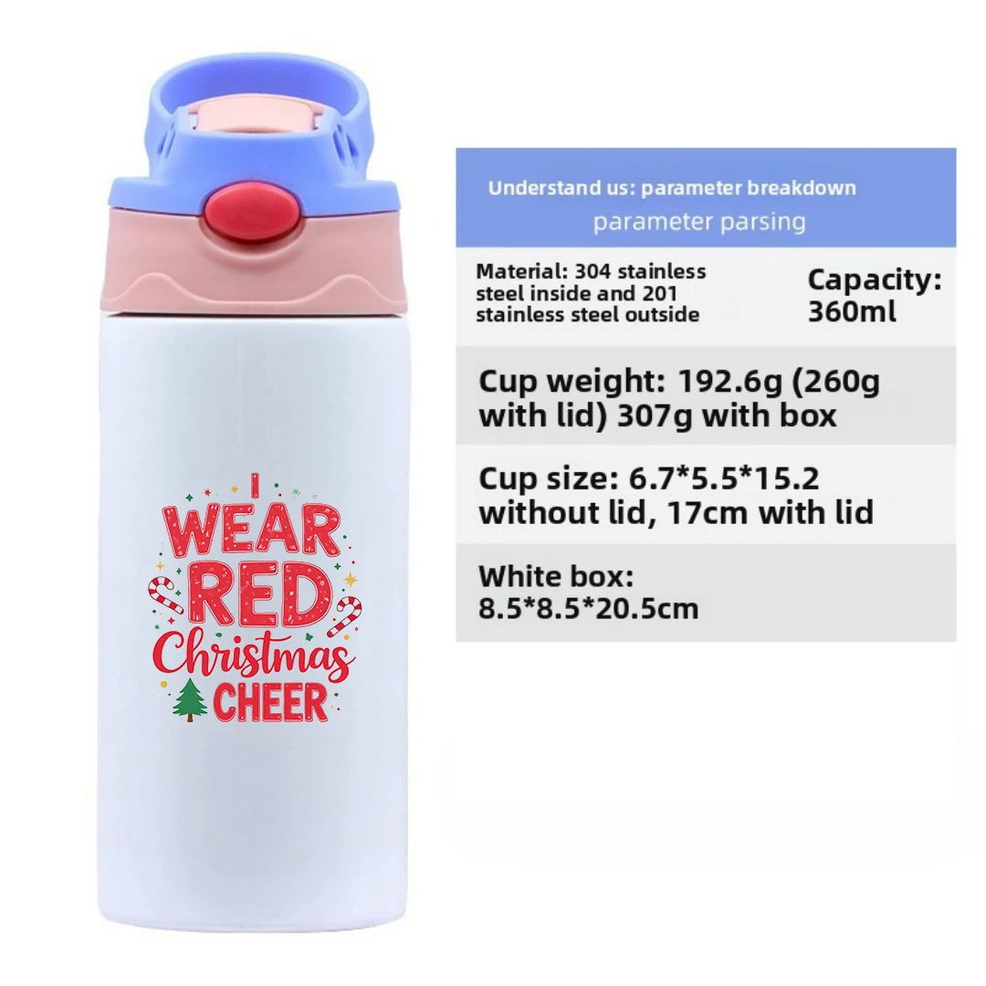304 الفولاذ المقاوم للصدأ كوب معزول الكرتون عيد الميلاد تحت عنوان كوب بقشة الأطفال زجاجة ماء مجموعة أرتدي الأحمر عيد ميلاد سعيد