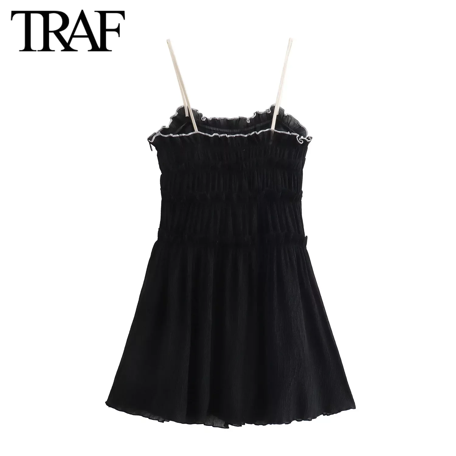 TRAF Women Fashion Summer Layered Splicing Bow Texture Sleeveless Sexy Sling Backless A-line Mini Dress Chic Female Evening