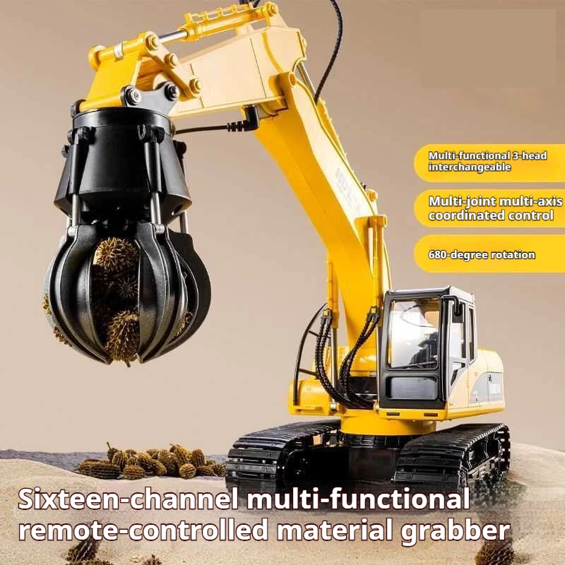 Extra Large RC Multi-functional Excavator with Grapple & Breaker, Remote Control Engineering Vehicle Model Toy for Kids  Gift