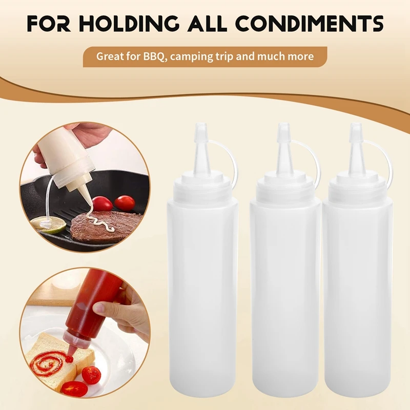 12 Pack 8 Oz Squeeze Squirt Condiment Bottles With Twist On Cap Lids For Sauce, Ketchup, BBQ, Dressing, Paint-A71M