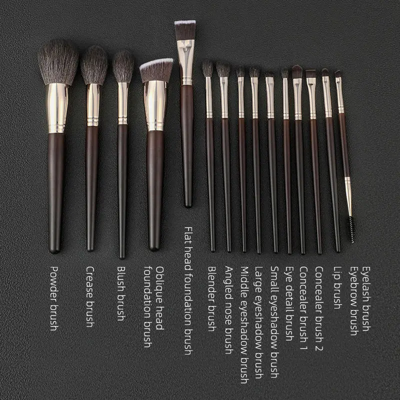 Goat Hair Makeup Brush Set 15 Pieces Including Powder Eyeshadow And Eyebrow Brushes With PU Case For Salon And Home