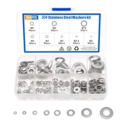 180/360/580pcs 304 Stainless Steel Flat Washer Plain Washer Oring Gasket Set of Rings Assortment Kit for Sump Plugs