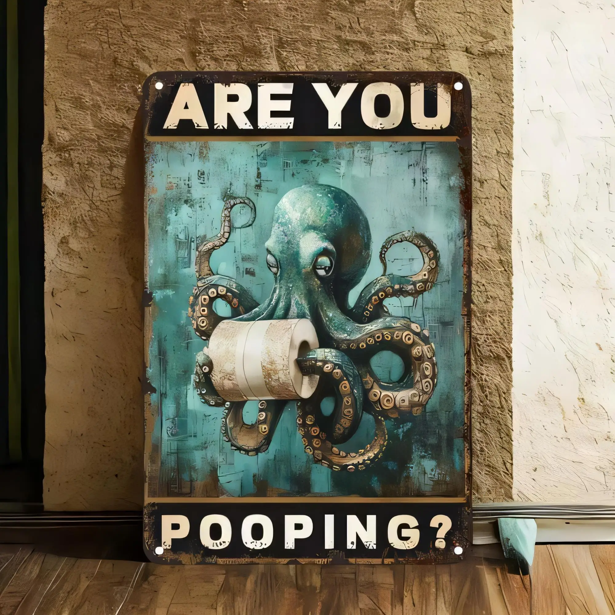 Tin Sign Are You Pooping? Funny Octopus Humor Wall Decor Vintage Metal Plaque Bathroom Kitchen Retro Poster   Home Bar Pub Cafe