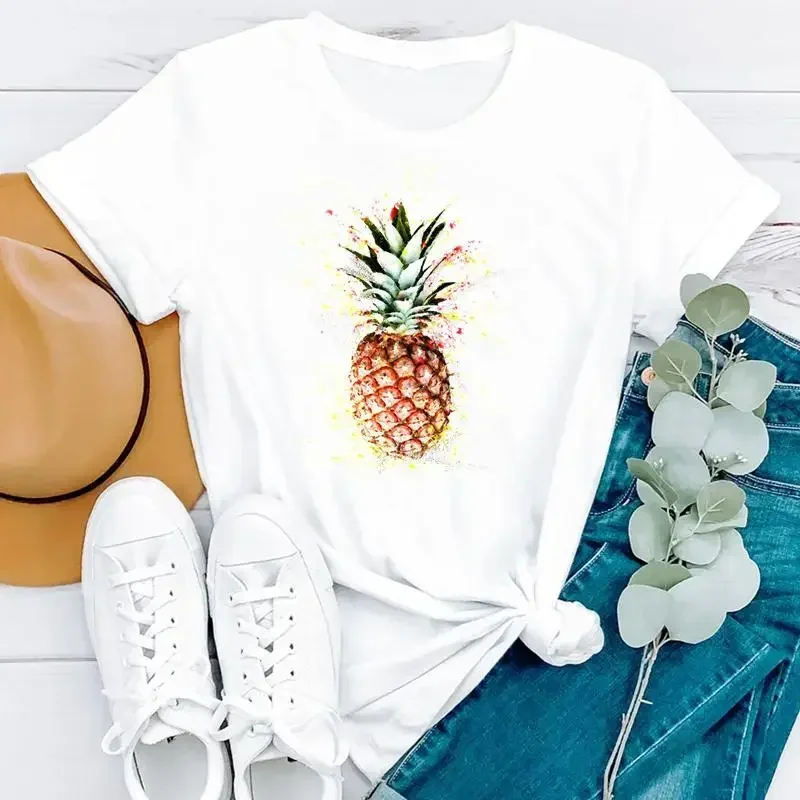 2024 Women Clothing Cartoon Strawberry Fruit Beach Summer Fashion Short Sleeve Pretty Print Tshirt Nice Tee Top Graphic T-shirt