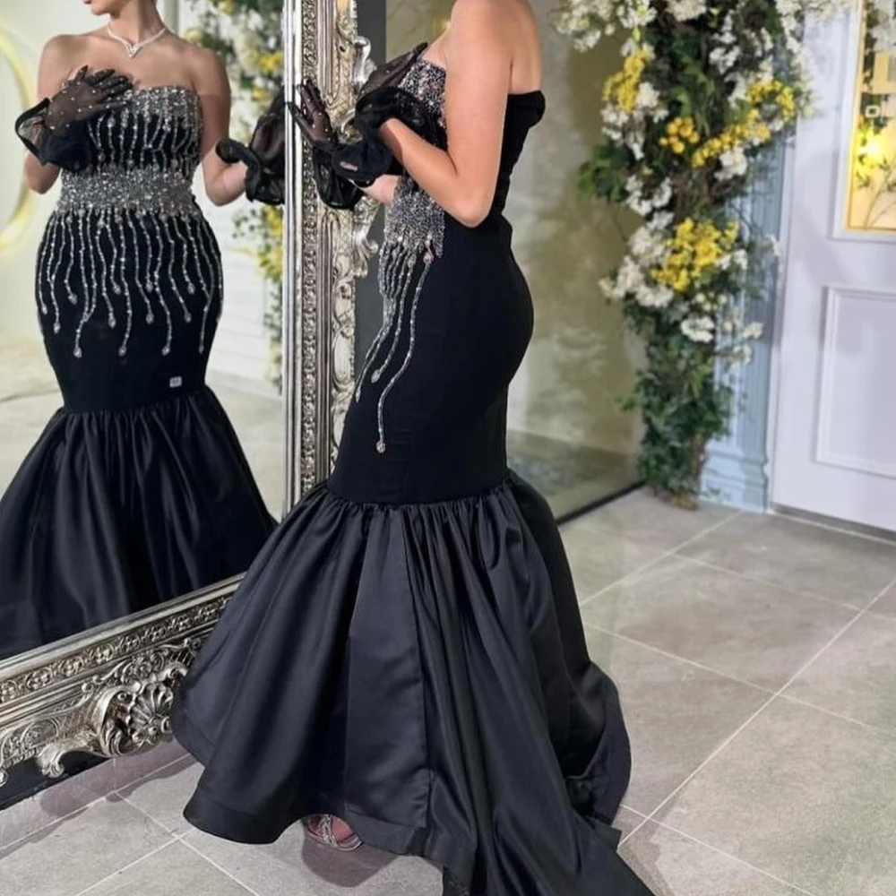 Customized Fashion Satin Mermaid Crystal Evening Dress High Quality Floor Length Sleeveless платье вечернее Saudi Arabia 2024