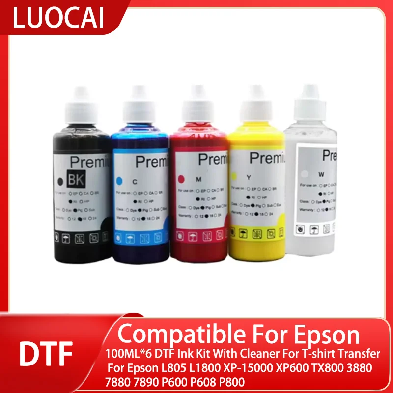 100ML*6 DTF Ink Kit With Cleaner For T-shirt Transfer For Epson L805 L1800 XP-15000 XP600 TX800 3880 7880 7890 P600 P608 P800