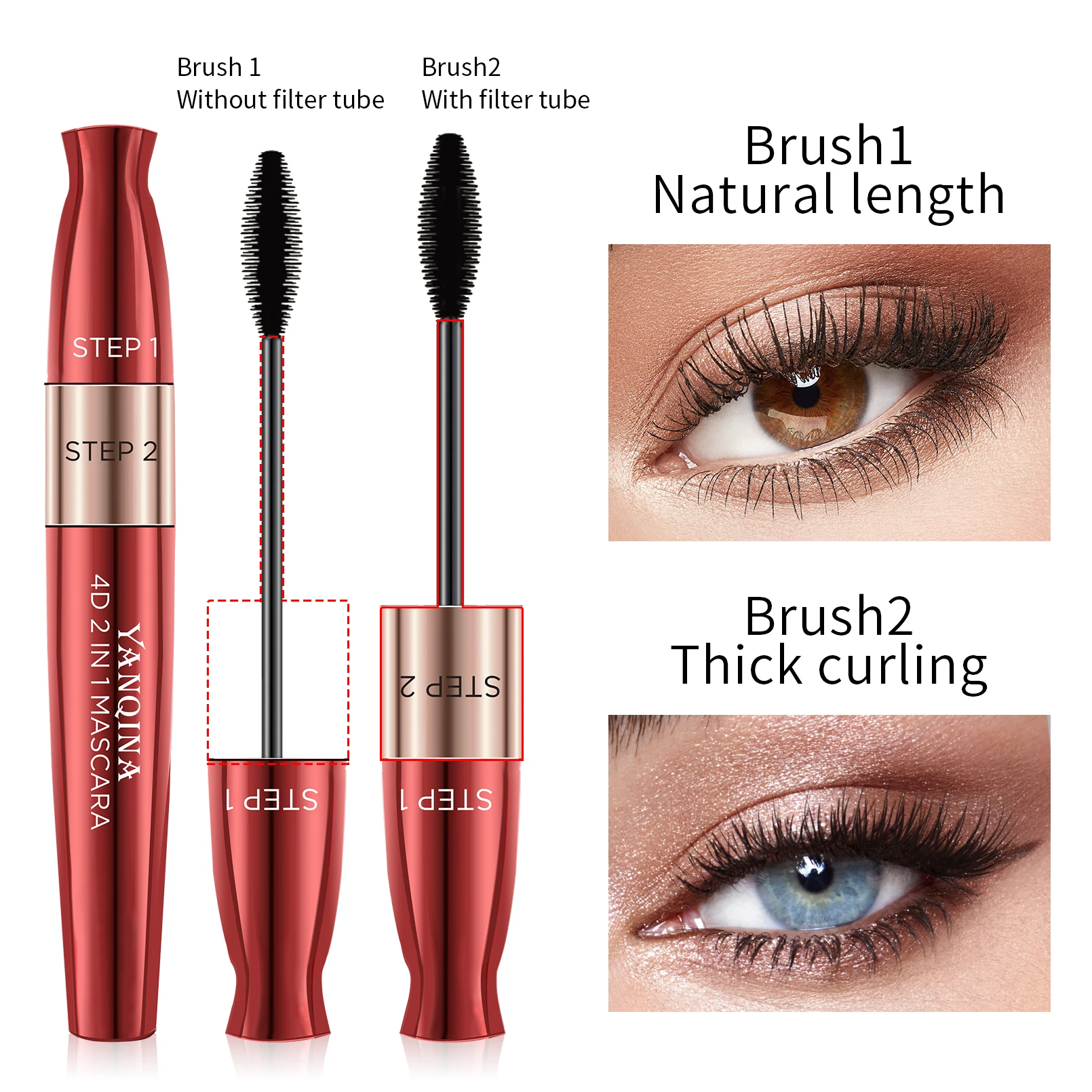 Mascara noir de maquillage 2 en 1, cils recourbés, cils allongés, stylo épais, cosmétique, brosse, nouveauté 2022