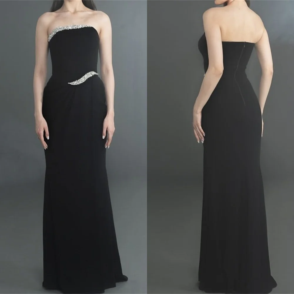 تخصيص حورية البحر الأسود جيرسي الكاحل طول فستان السهرة الرسمي حمالة فساتين المشاهير كريستال سباركلي فساتين العودة للوطن