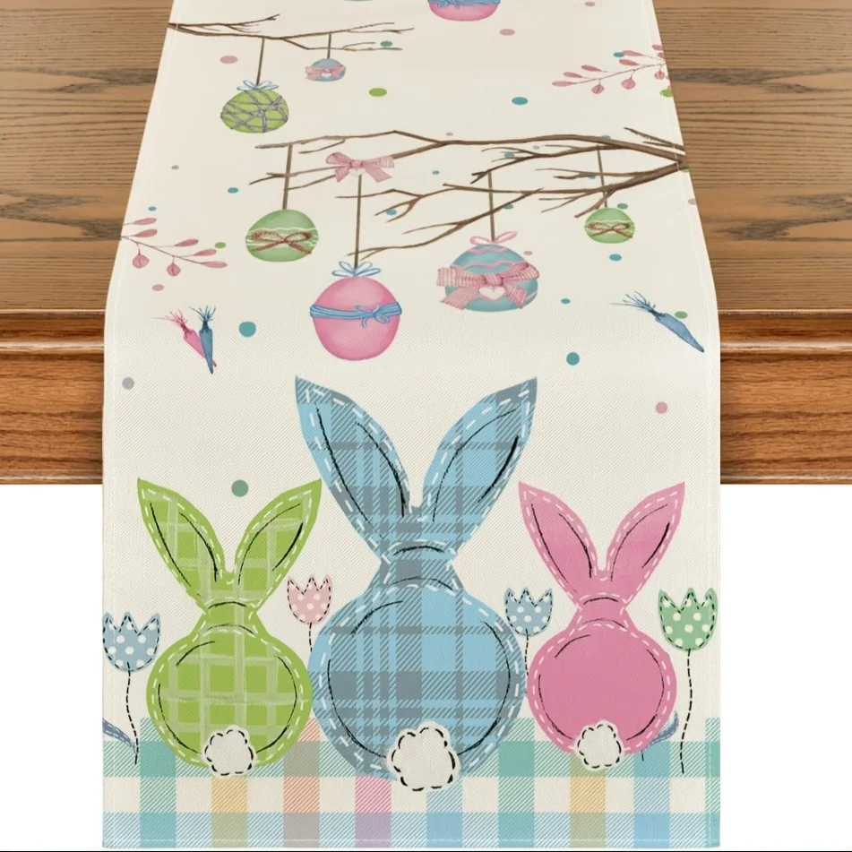 Oster-Tischläufer mit Hasenschwanz-Motiv, Einzeldruck, niedlich, dekorativ, langlebig, leicht, für Osterfeiern, Familienessen, Zuhause, Küche