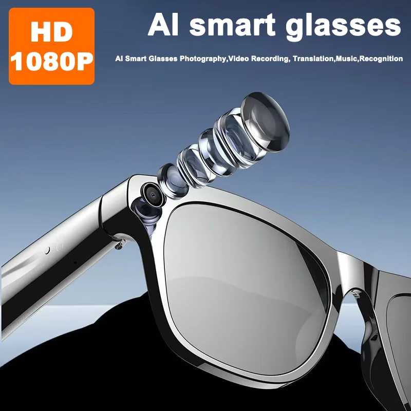 

Умные очки с HD-камерой 1080P, ИИ, многофункциональные, с изменяемым цветом, Bluetooth-звонками, голосовым помощником, музыкальным плеером и функцией умного перевода ﻿
