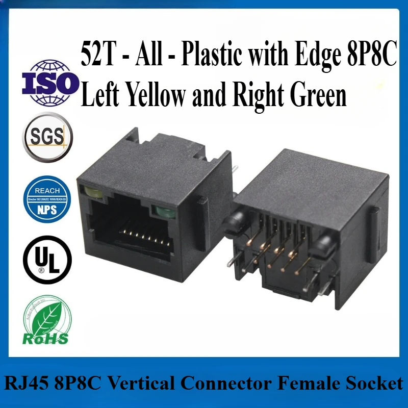 180-degree fully plastic 8P8C with positioning column RJ45 connector vertical plug-in network interface