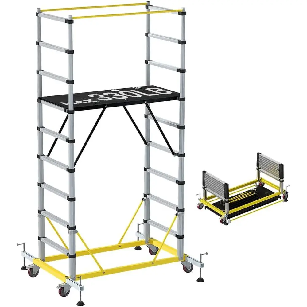 Adjustable 10' Multi-Position Scolding Platform with Deck & Guardrail, 500 lbs Capacity
