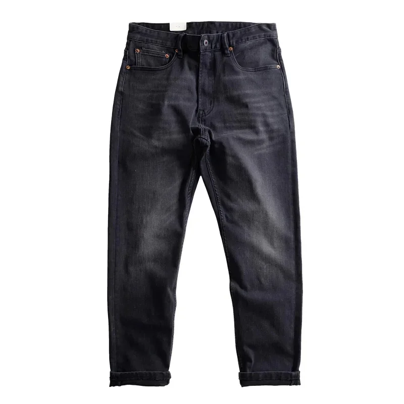 تم غسل جينز ذو ساق مستقيمة عتيقة ثقيلة في السراويل الرجالية المرنة الصغيرة القديمة