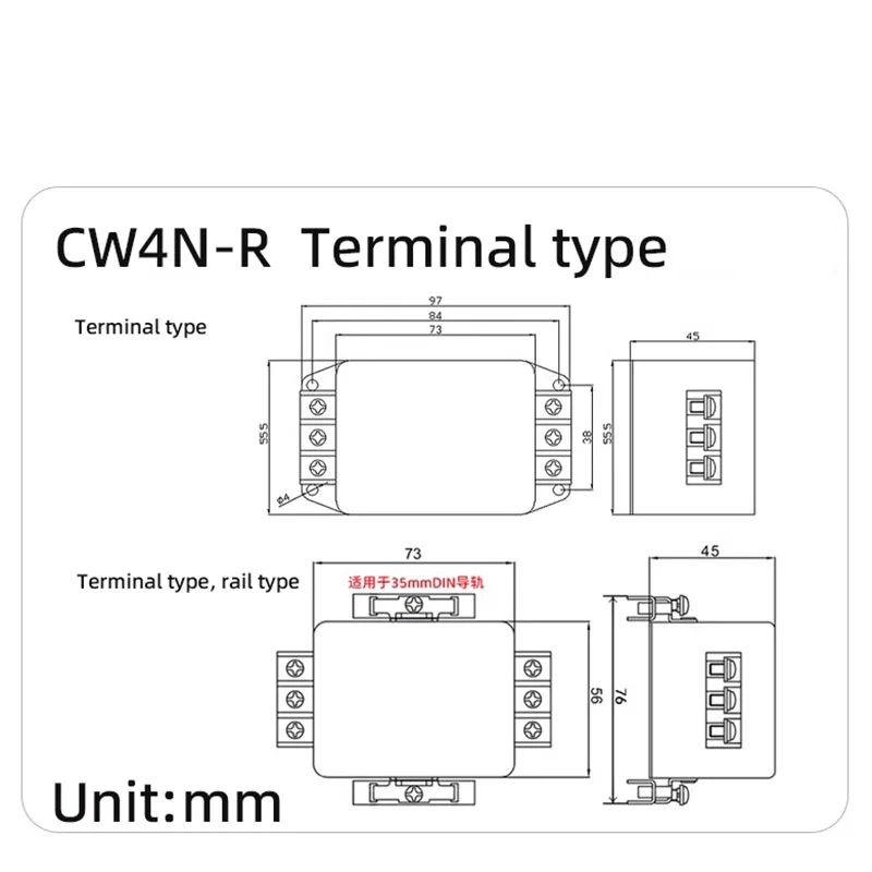 Alimentatore CA Terminale filtro EMI e binario di guida tipo CW4N-10/20/30A-R Purificatore di alimentazione trifase a 3 fili Anti-interferenza per audio