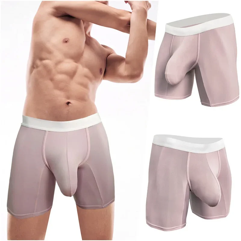 Mens Ice Silk Sports Boxer Briefs Solid Color Ultra‑Light Cooling Breathable Underwear Large Pouch Soft Elastic Waist Men Brief