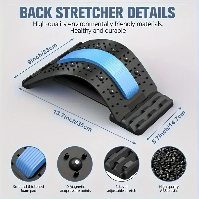 Adjustable Back Stretcher for Pain Relief - Level 3 Spine Decompression & Intervertebral Disc Massage