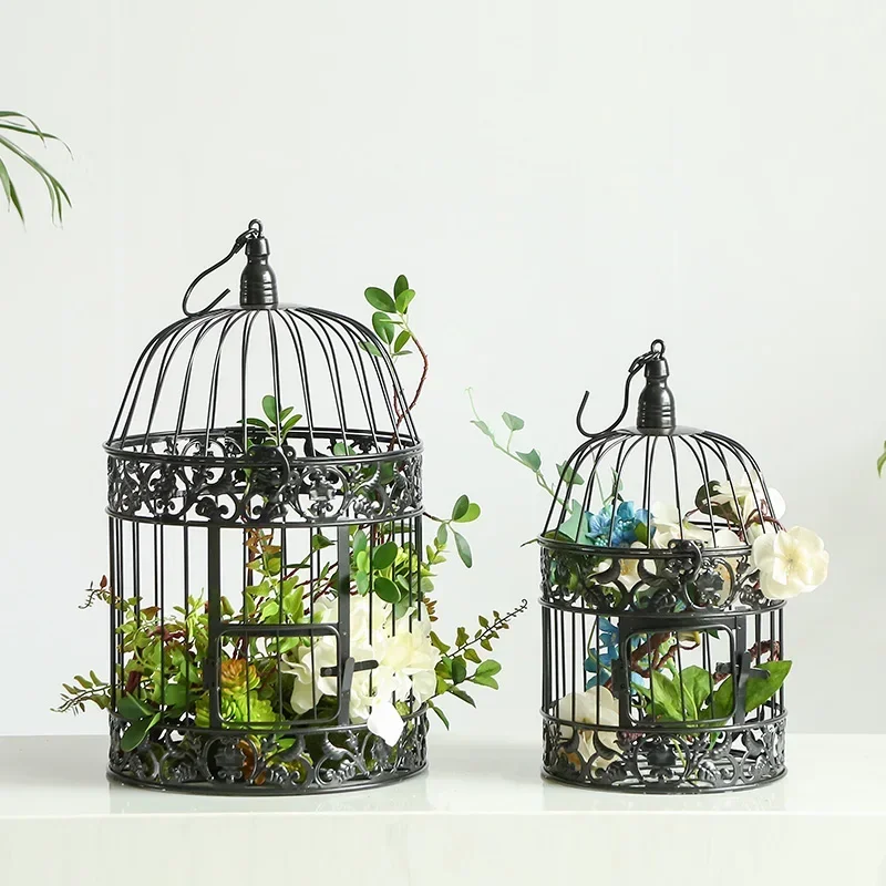 

Iron Openable Bird Cage Hanging Basket Retro Rust Colored Hanging Flower Rack Courtyard Garden Decoration Potted Plant Rack