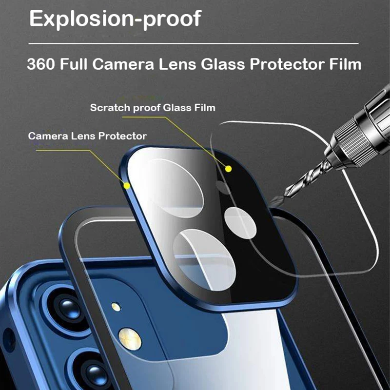 360 Full Magnetic Adsorption Metal Snap Case For iPhone16 15 14 13 12 11Pro Max 16Plus Double Sided Glass With Camera Lens Cover