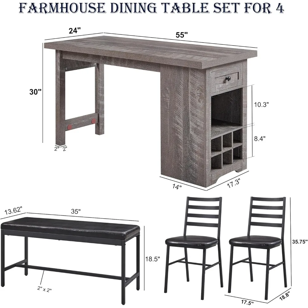 Farmhouse Dining Table Set for 4, 55