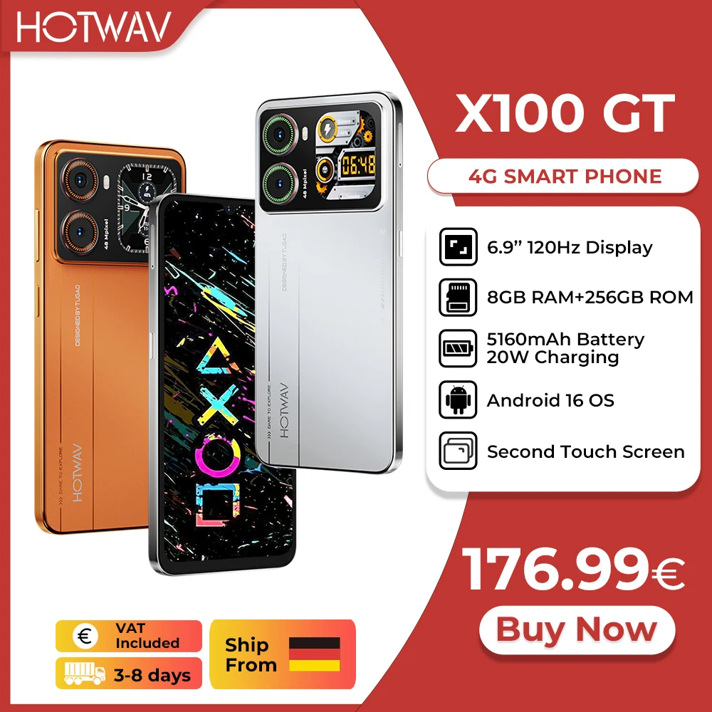 [Verzending vanuit Duitsland] HOTWAV X100 GT Smartphone 6.9” 120Hz 48MP 20W Mobiele Telefoon Android 16 8GB 256GB IR Blaster Mobiel