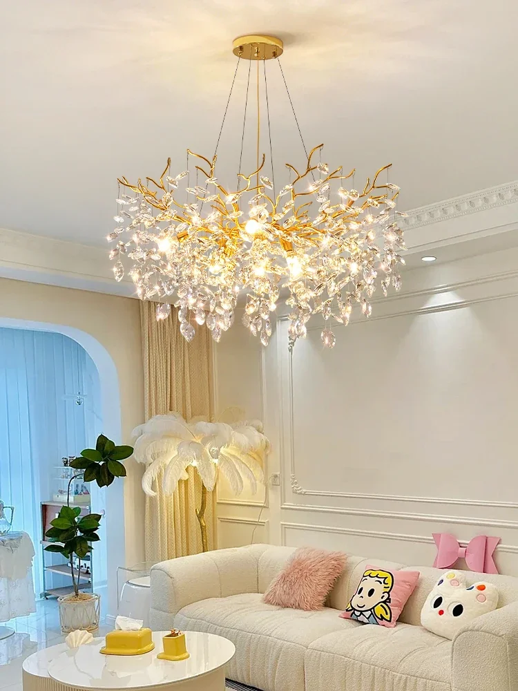 Modern Led Creative Branch Art Chandeliers French Luxury Living Room Crystal Pendant Lamp Restaurant Shop Commercial Lighting