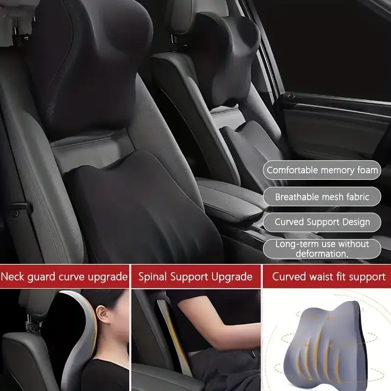 Cervical Support Car Headrest Pillow High Rebound Imported Memory Foam Car Neck Pillow Support High End Car Grey Pillow