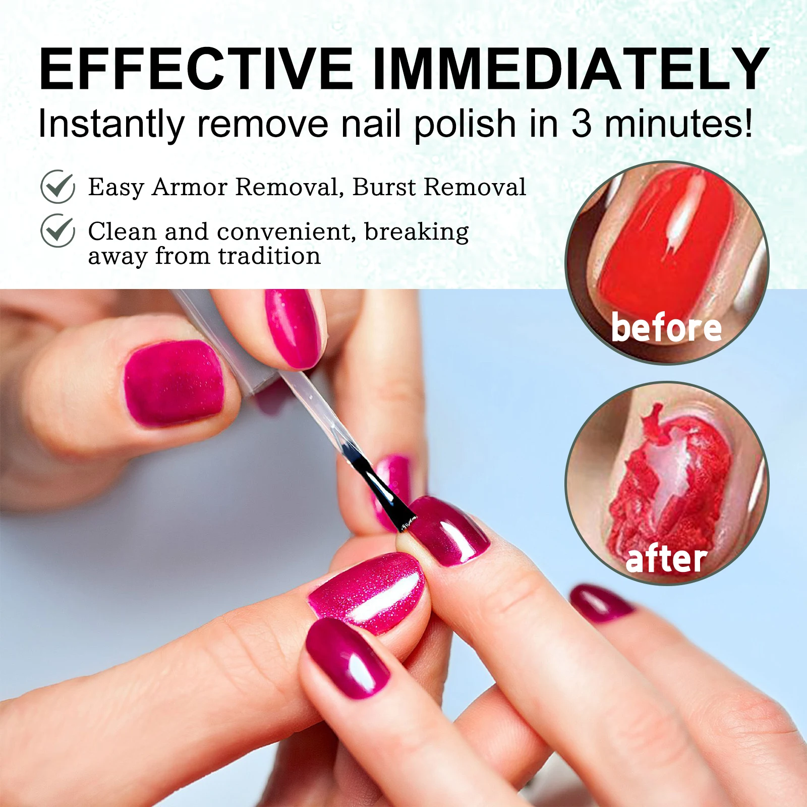 Eelhoe removedor de esmalte de unha 3 min rapidamente esmalte embeber-off sem necessidade de embrulho seguro não irritante reduzindo a secura essência de cuidados com as unhas