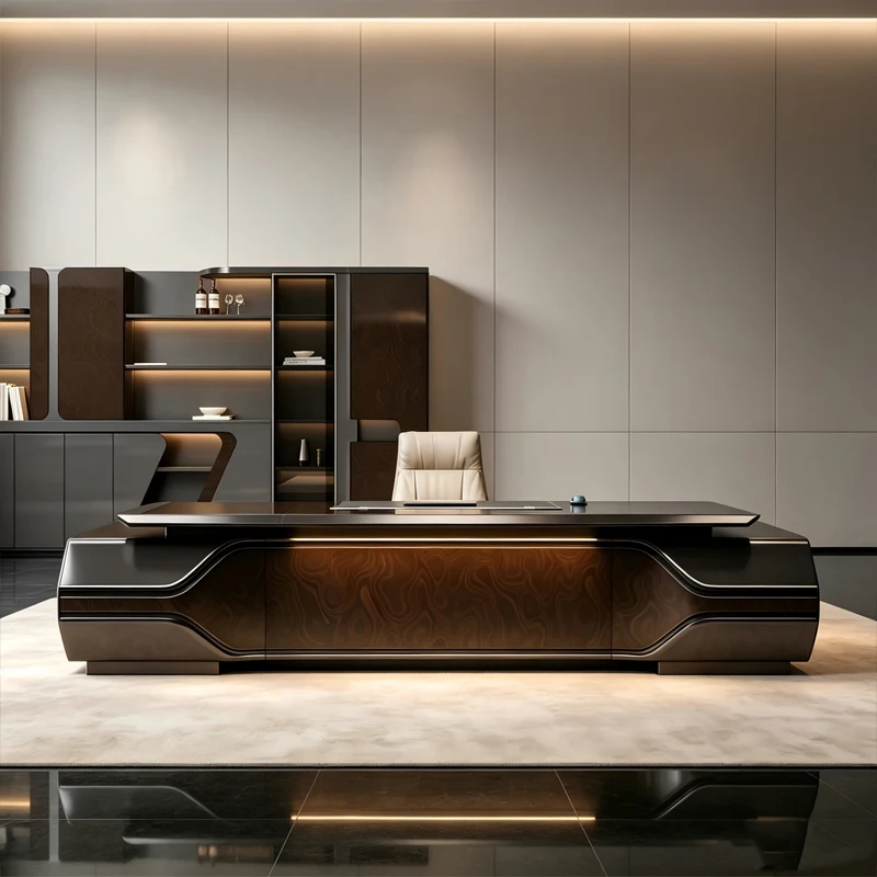 Italian Modern Luxury Modular Healthy Executive Office Desk L-Shaped Wood Boss Table Cabinet CEO Manager One-stop Office