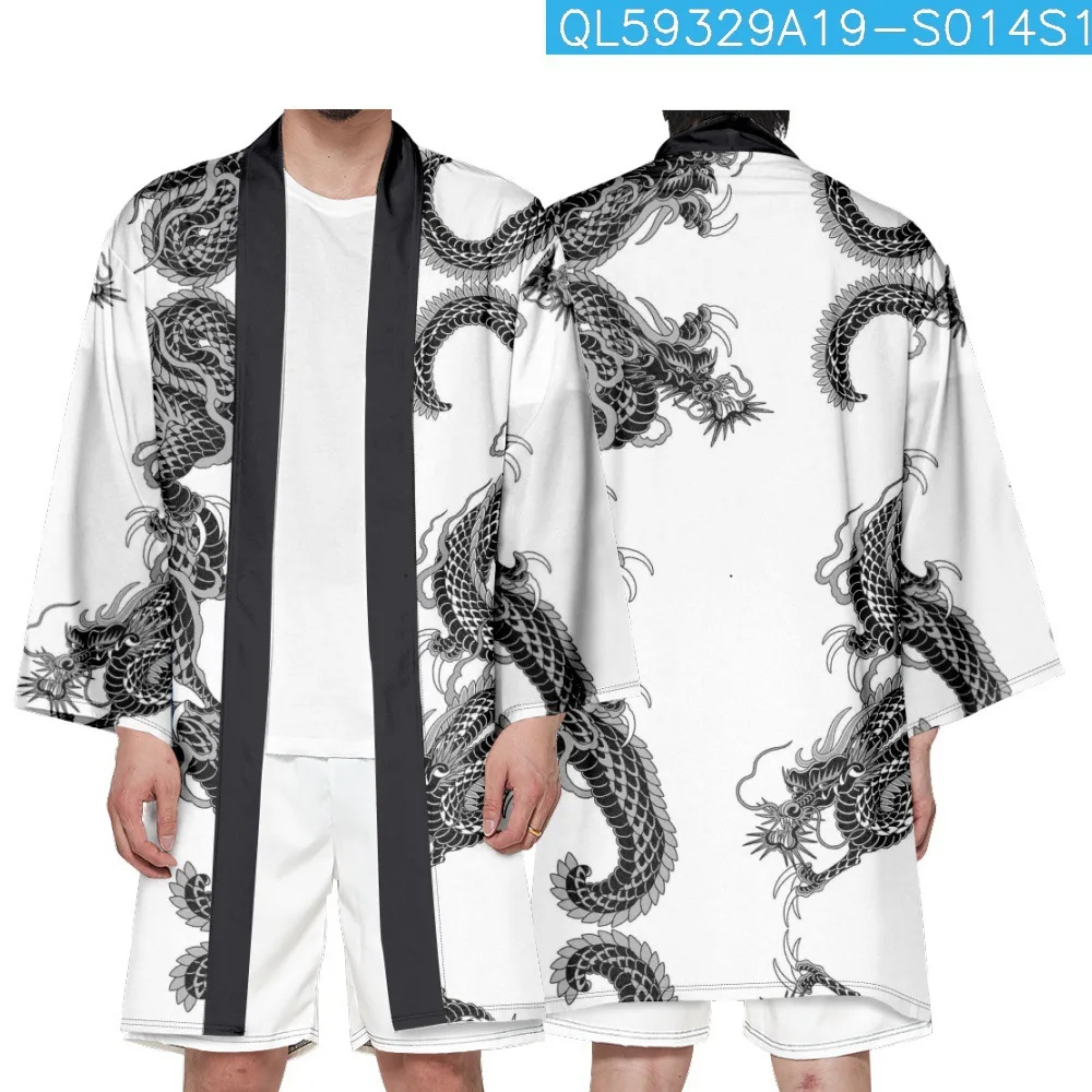 Streetwear Anime Dragon Print Shirt Clothing Traditional Haori Long Kimono Women Men Japanese Anime Asian Cardigan Yukata