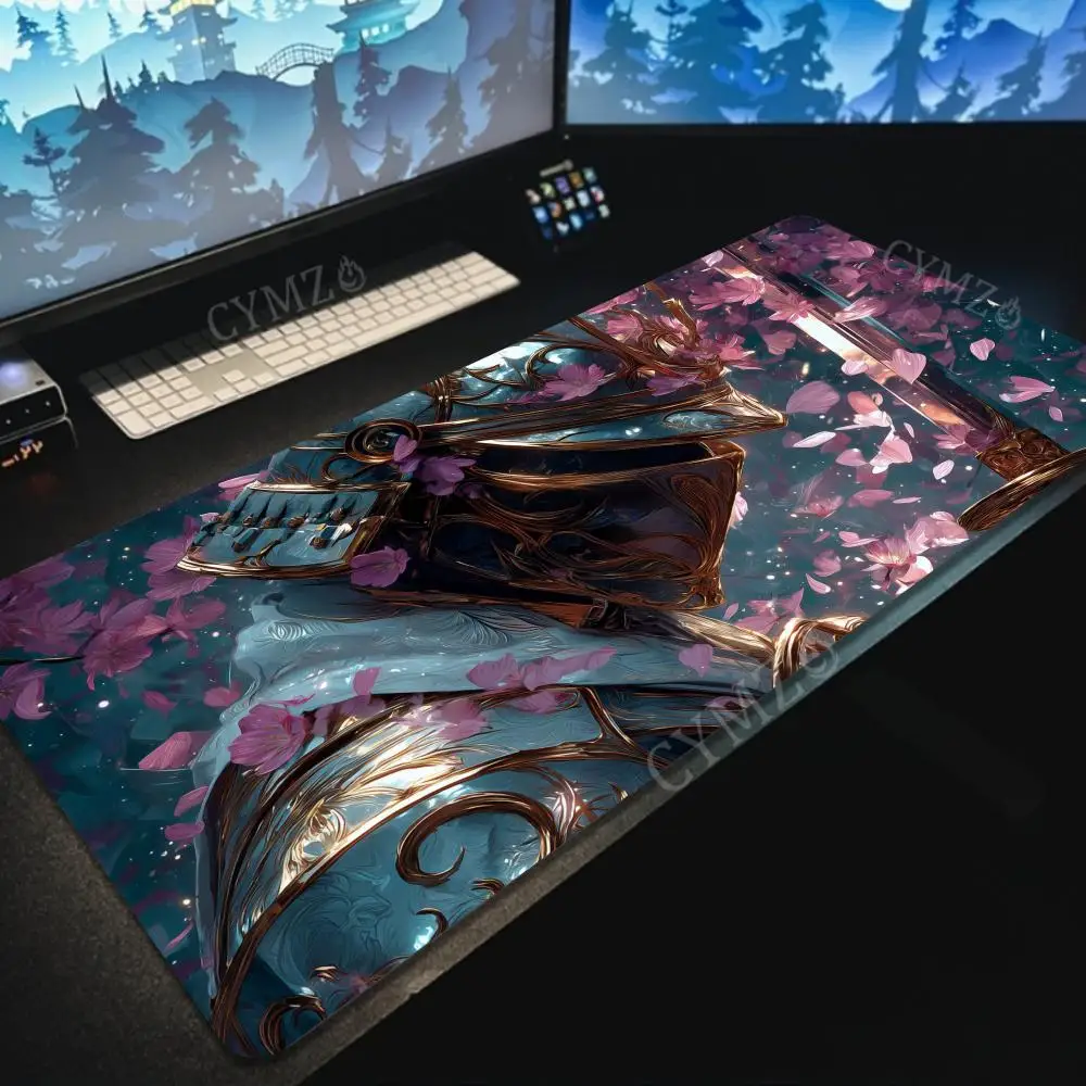 

Коврик для мыши The Knight and Cherry Blossoms с прошитыми краями, нескользящий коврик для стола, аксессуары для ПК, игровые коврики, офисный ковер