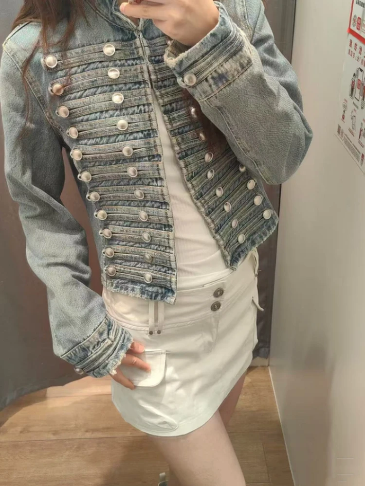 

Новая женская джинсовая куртка в стиле ретро с длинными рукавами, круглым вырезом, на пуговицах, с завышенной талией, весна-лето, повседневная верхняя одежда