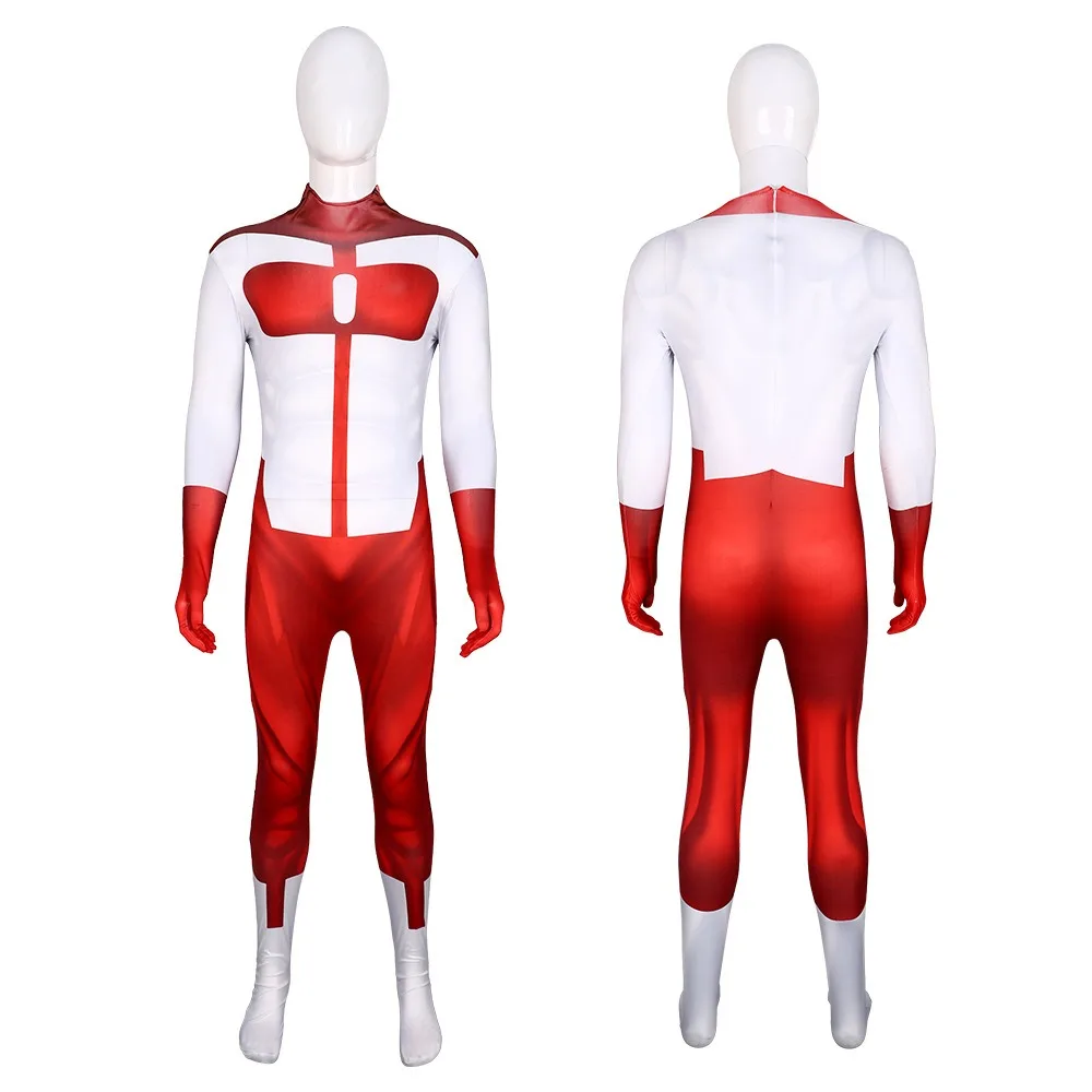Halloween Invincible Cosplay Costume Zentai Bodysuit Mark Grayson Jumpsuit Atom Eve OmniMan Omni Man Suit Cape Adult Kids view 3