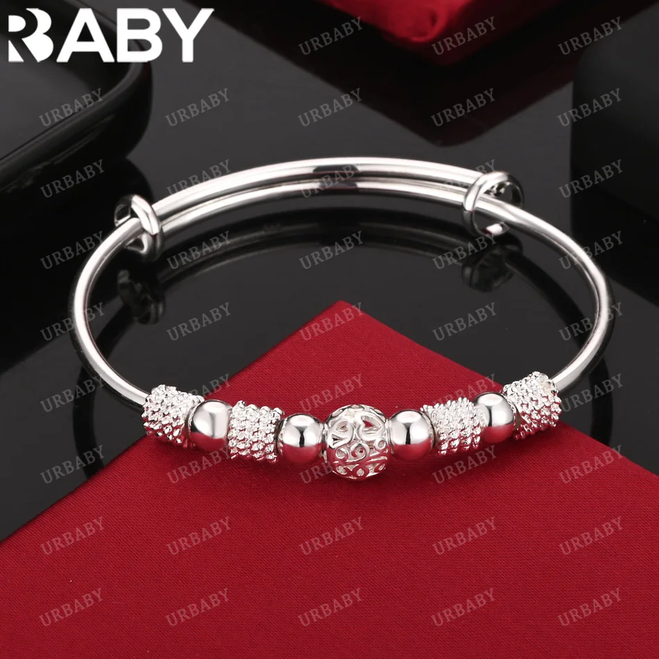 

URBABY 925 Sterling Silver Bangle Beaded Adjustable Bracelet For Women Jewelry Fashion Party And Daily Wear